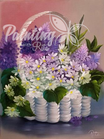 Daisies & Lilacs In White Basket
